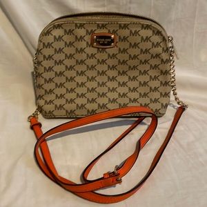 Michael Kors tan cross body with orange strap